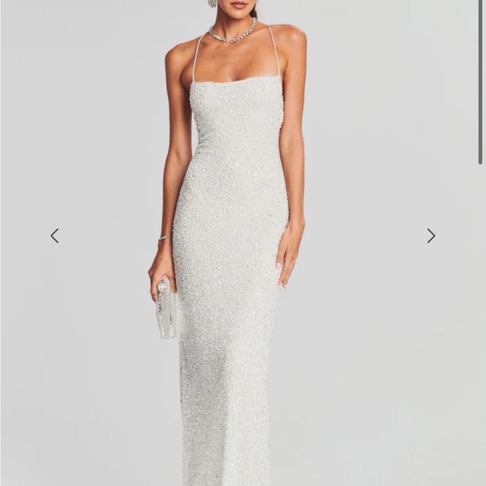 Retrofete Alice Sequin Dress Silver Strapless Gown